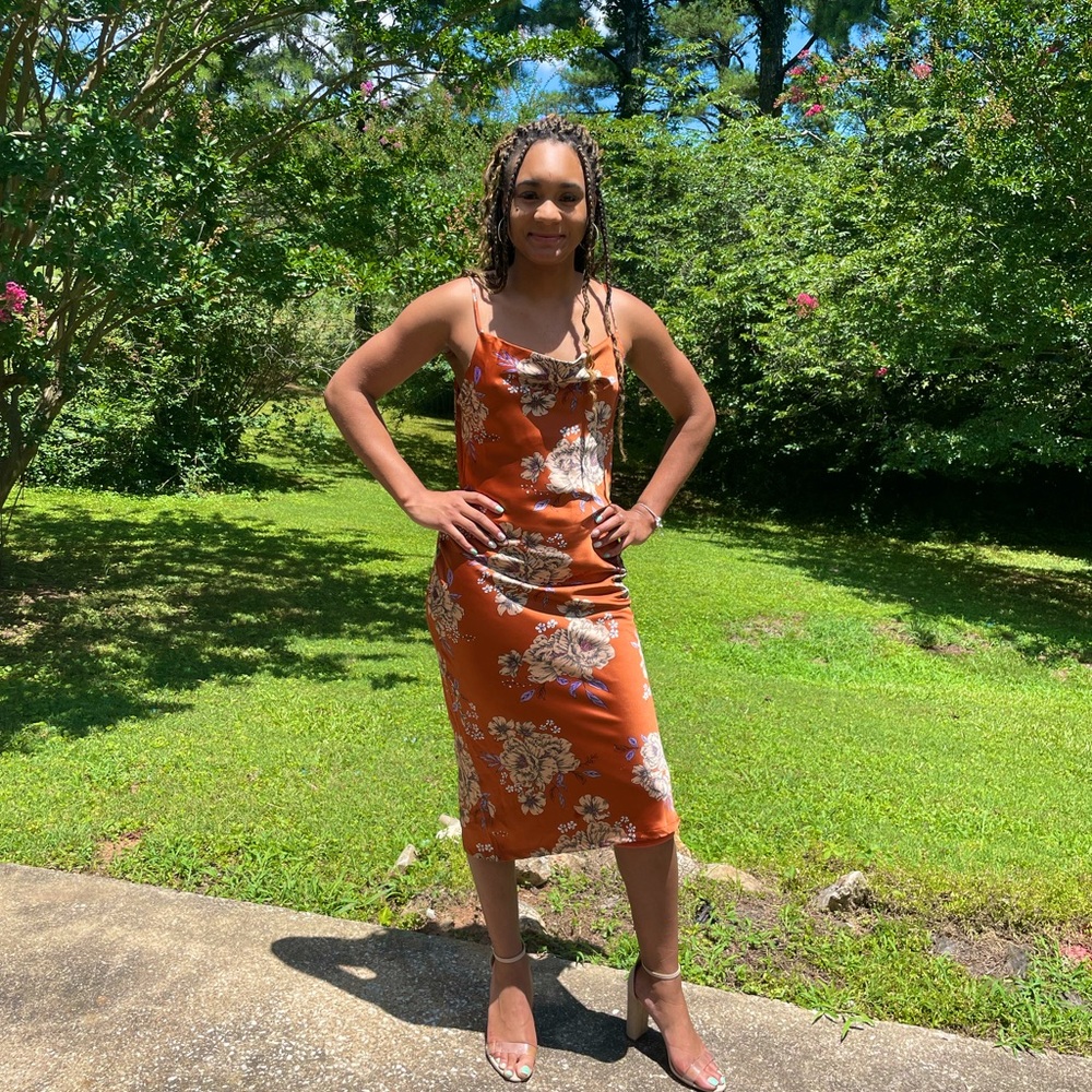 Long Orange Floral Dress from Lizard Thicket